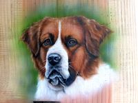 Hund Airbrush &amp; Acryl auf Holz